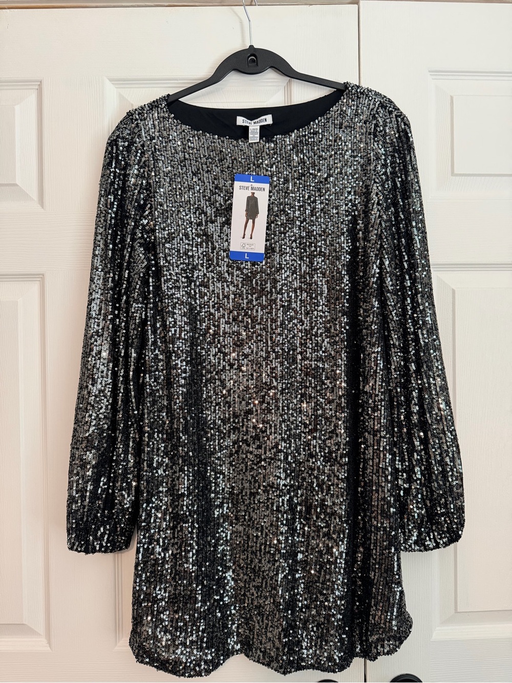 Steve Madden Black & Silver Sequin Shift Dress